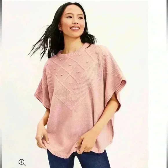 Loft modern poncho blush pink knit wool fabric xs-s one size fits all - Picture 1 of 9